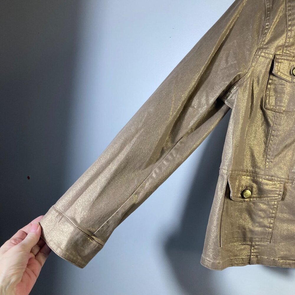 Womens Chicos Platinum Denim Utility‎ Jacket Stardust Gold M Cotton Spandex - Picture 6 of 8